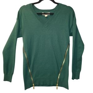 EUC! Michael Kors Green Sweater- Gold Zipper Details on Front✨️ Small